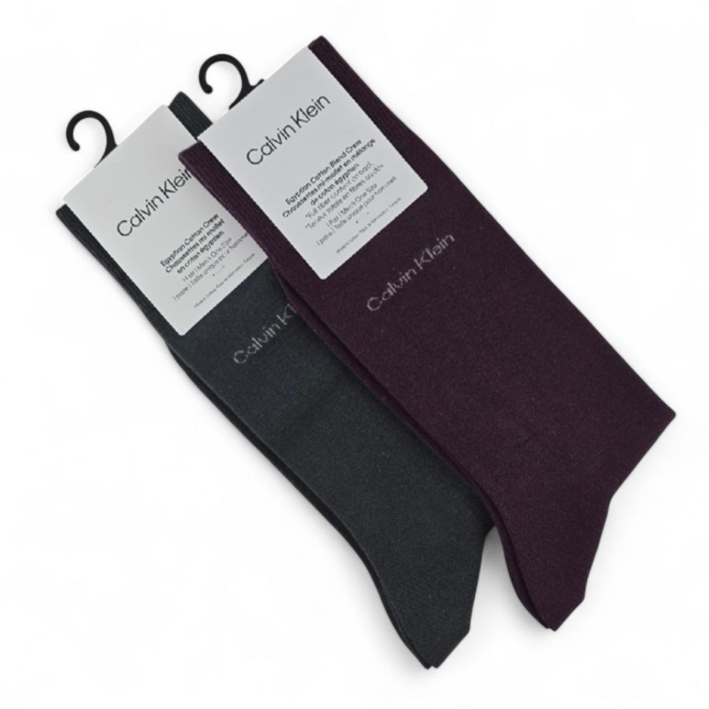NWT Calvin Klein Men 2 Pairs Dress Socks Charcoal Plum Egyptian Cotton Size 7-12